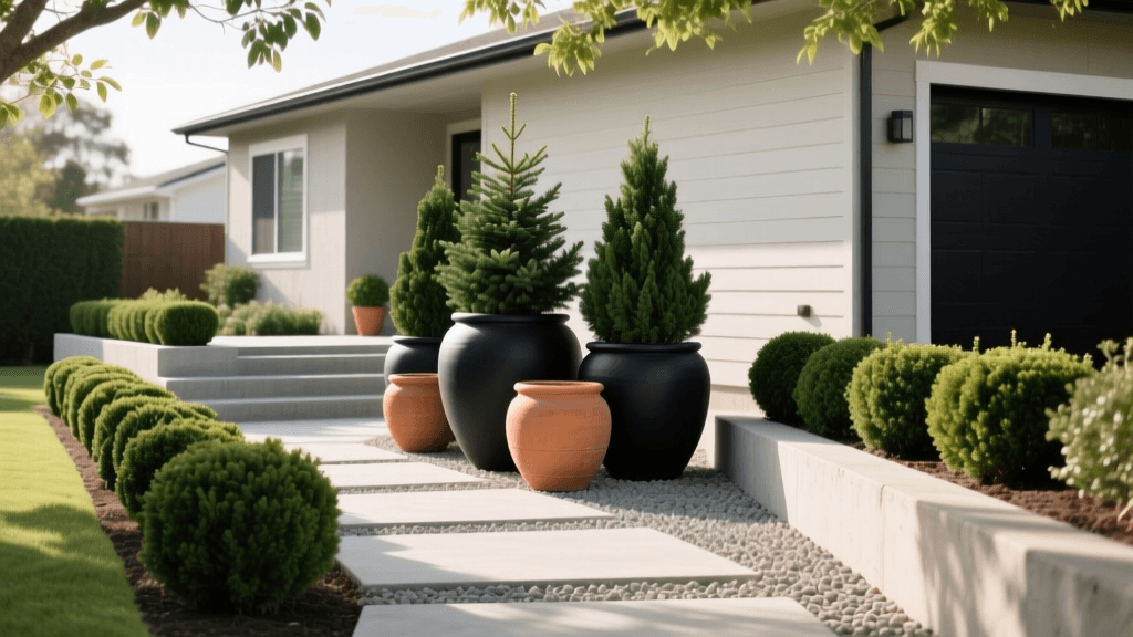 2026 Front Yard Makeover: Potted Shrub Border Ideas