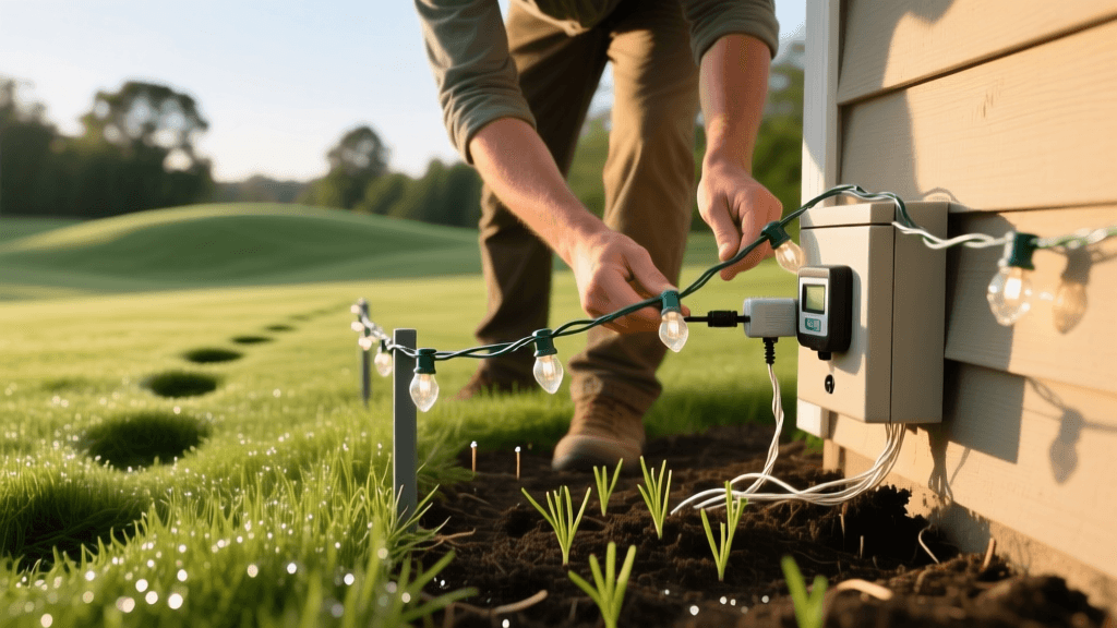 Install Guide Wire String Lights Over Seeded Lawns 2026