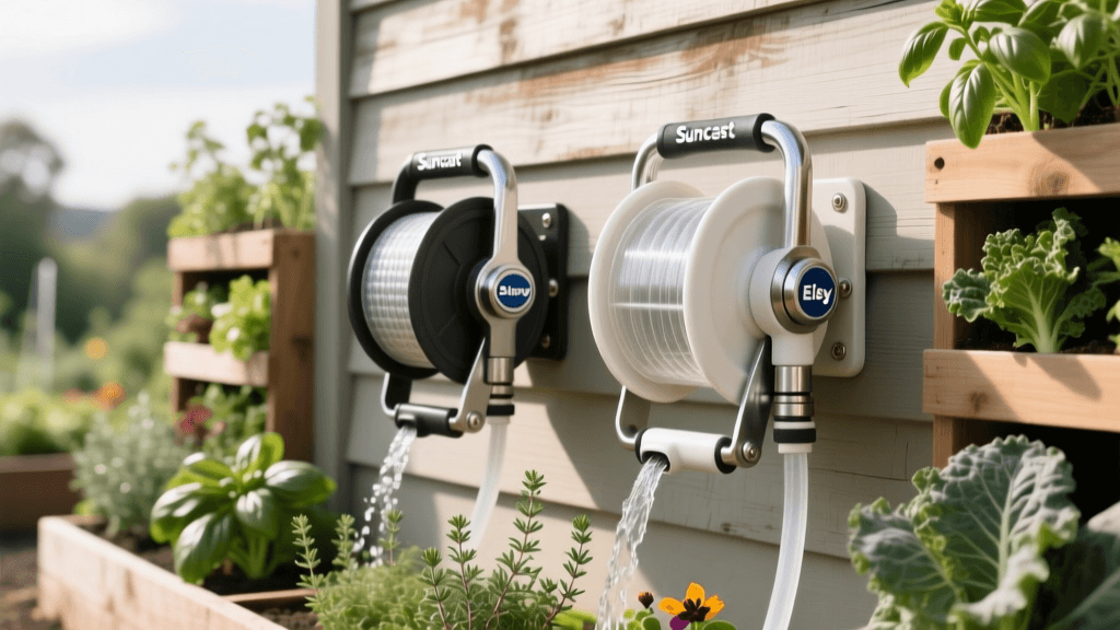 Suncast vs Eley Wall-Mount Hose Reels: 2026 Foodscaping Guide