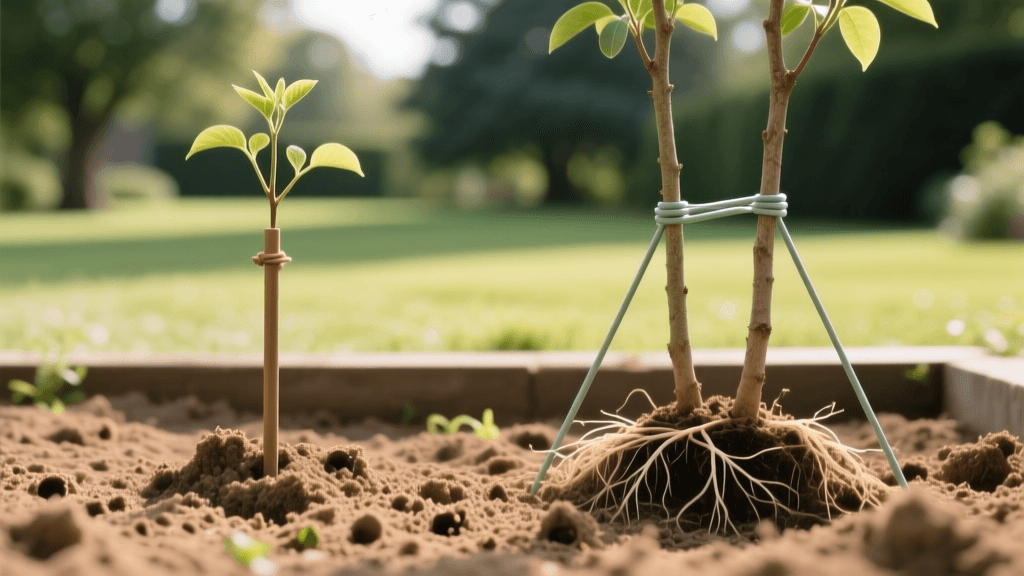 Young Tree Staking 2026: Single vs Double Stakes in Aerated Soil