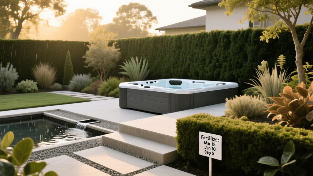 Hot Tub Privacy Landscaping 2026: Drainage & Fertilizer Schedules