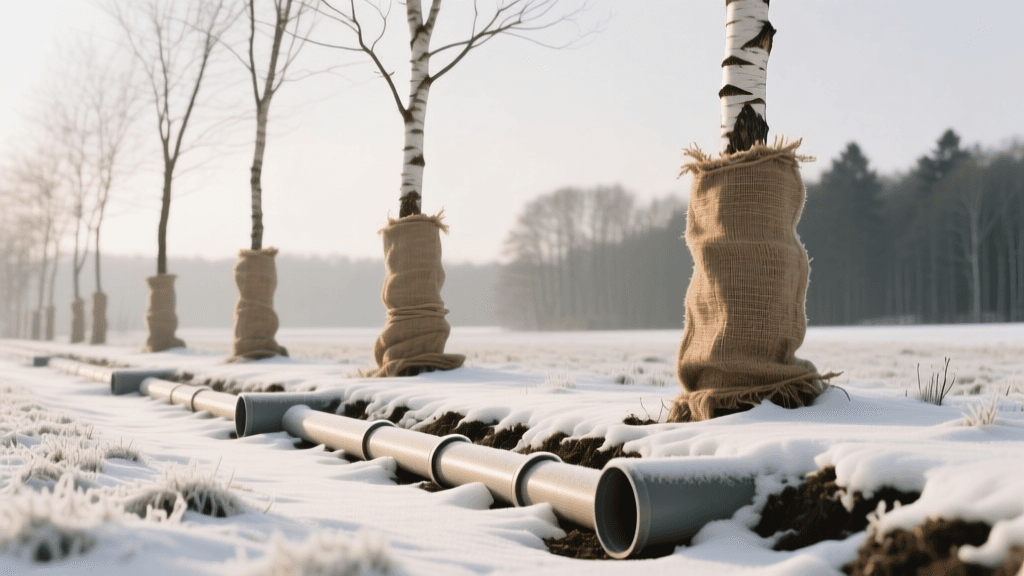 2026 Winter Tree Care: Burlap Wraps & Drain Pipes