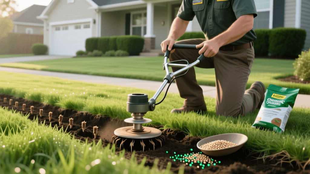 Core Aeration and Overseeding for Landscape Curb Appeal