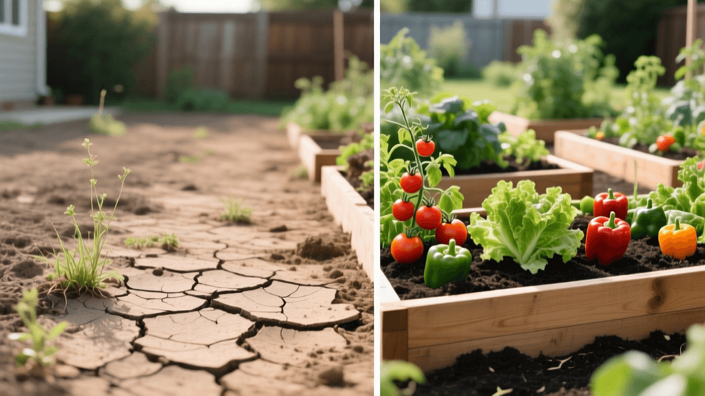 Backyard Garden Transformation: Barren Clay to Raised Beds
