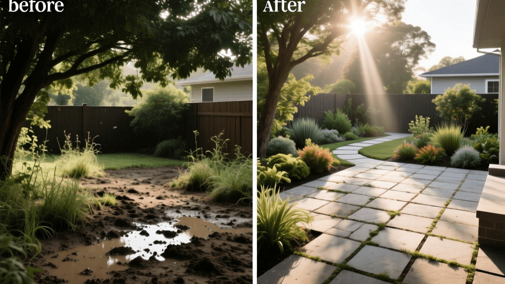 Backyard Before and After: Muddy Shade to Paver Patio
