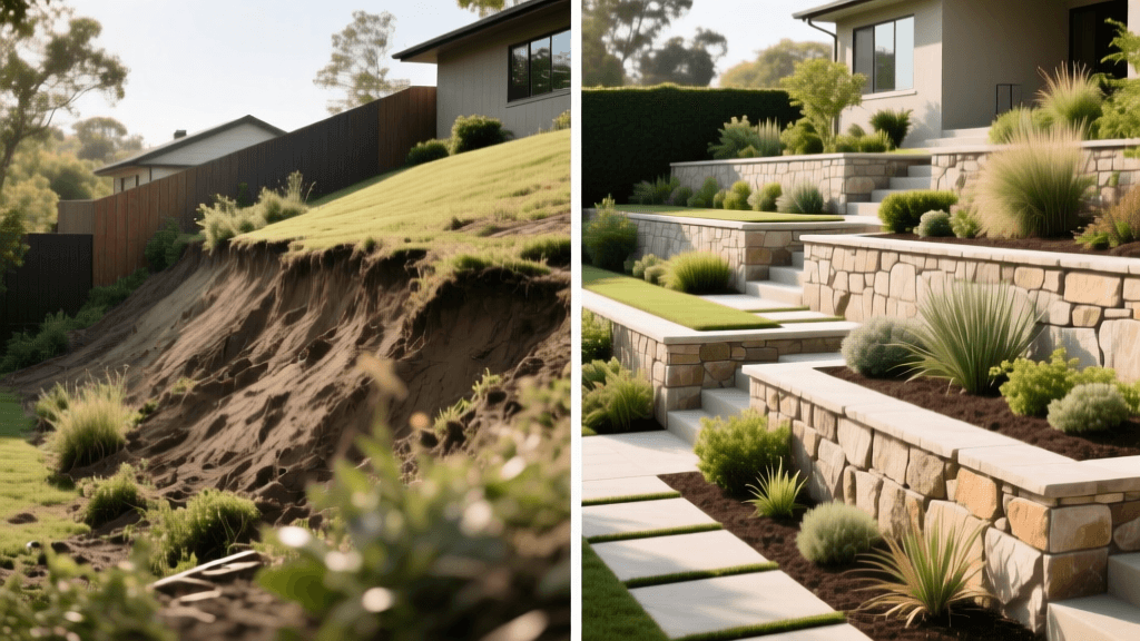 Before & After: Sloped Yard Retaining Wall Transformation