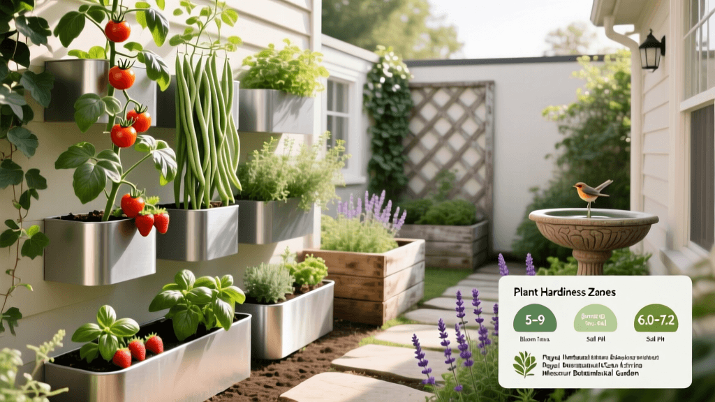 Small Space Edible Patio Garden With Vertically Trained Crops