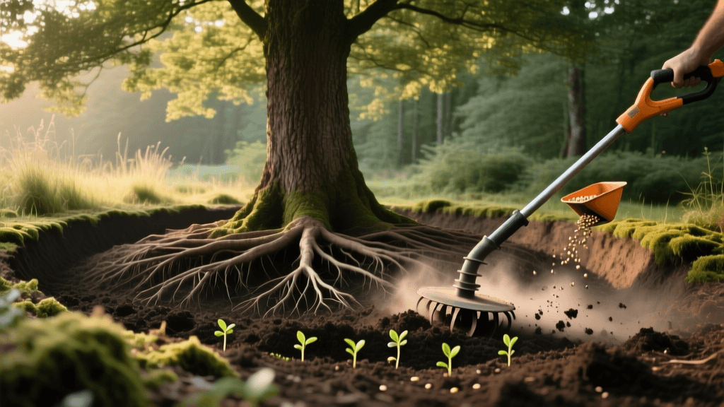 Tree Root Zone Aeration and Understory Grass Overseeding