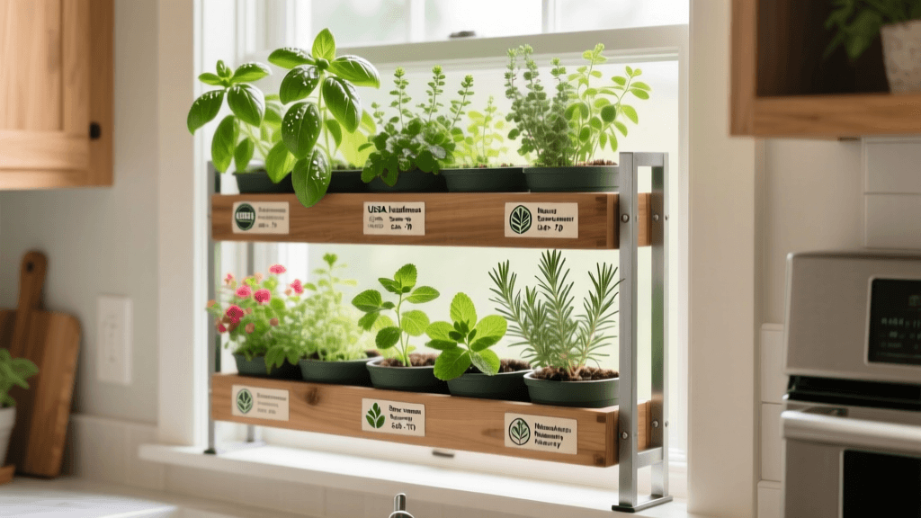 Vertical Herb Garden Rack Design For Kitchen Window Sills