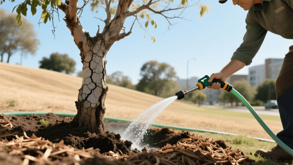 Deep Root Watering & Mulching for Drought-Stressed Trees