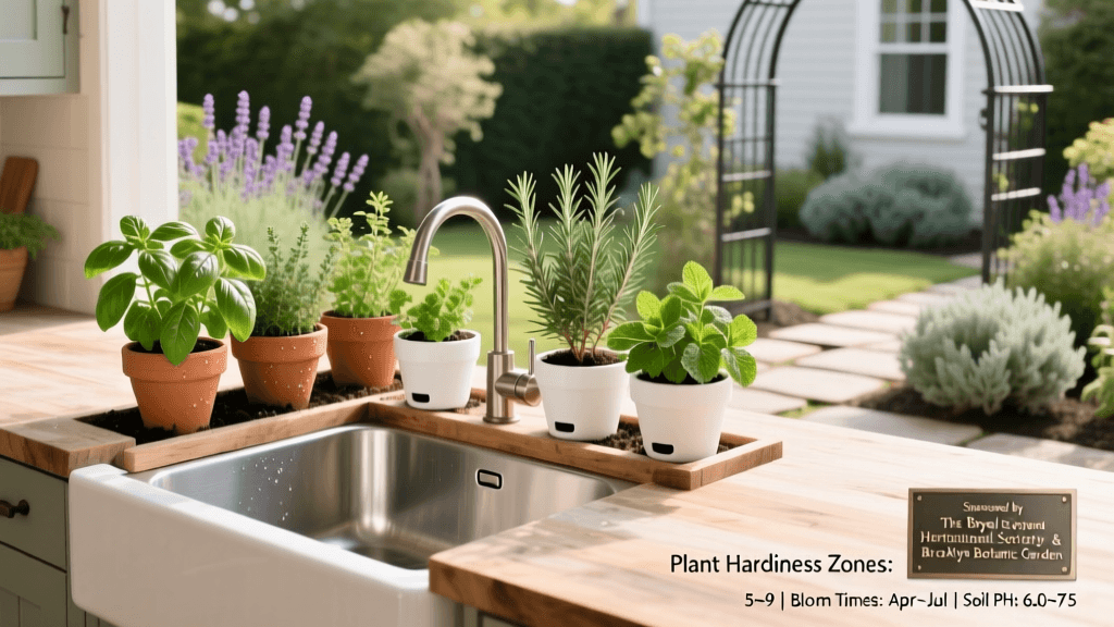 Kitchen Sink Herb Garden With Self Watering Pots