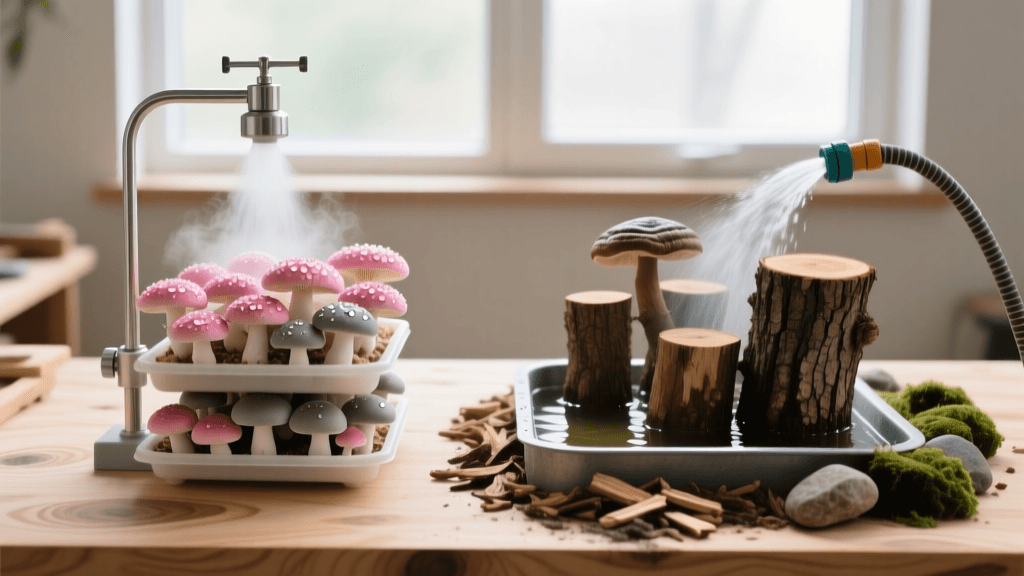 2026 Mushroom Irrigation: Oyster Kits vs Shiitake Logs