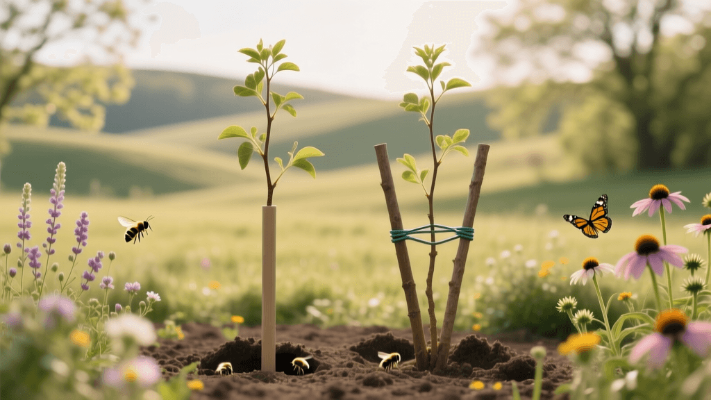 2026 Tree Staking Guide: Single vs Double Stake for Pollinator Gardens