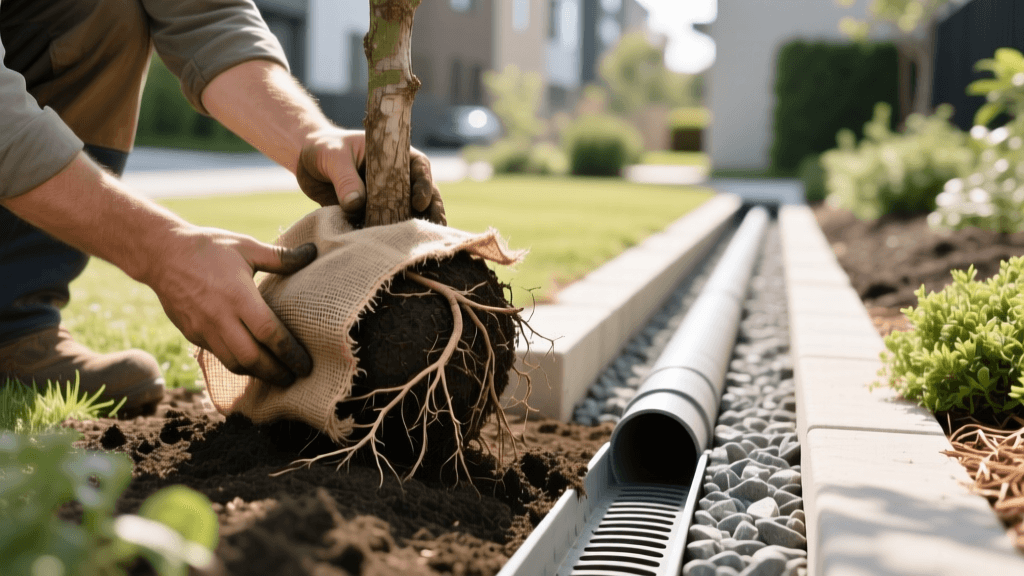 Root Ball Prep and Burlap Removal for French Drains 2026