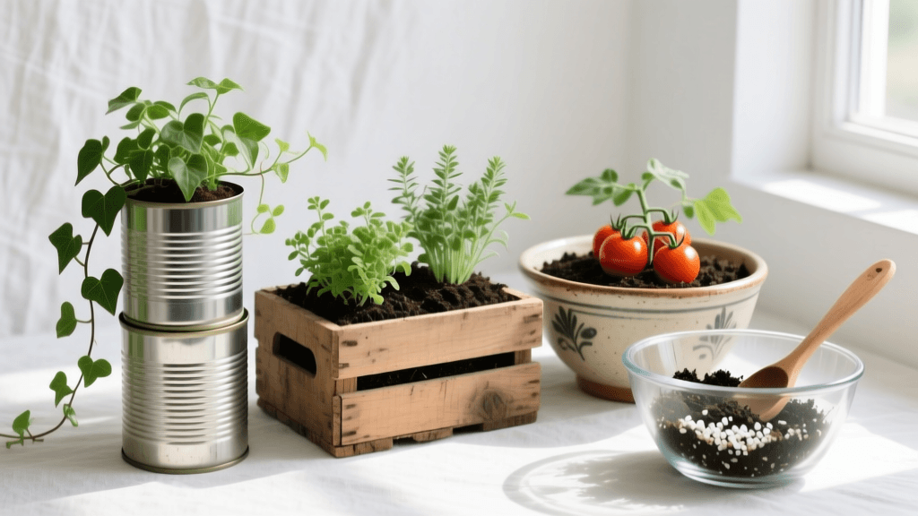 DIY Upcycled Container Gardening and Budget Soil Mix