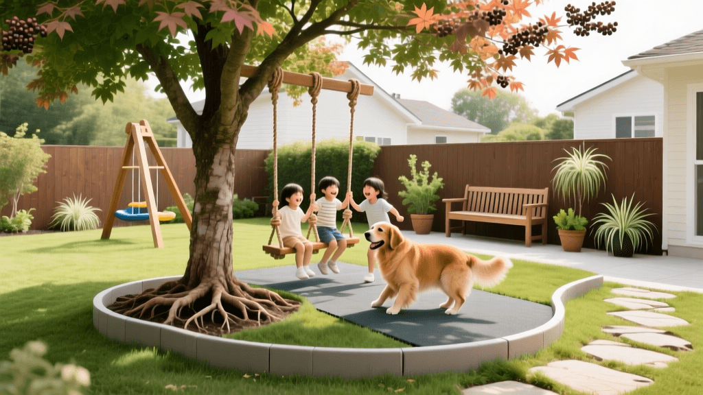 Pet-Safe Trees and Root Management for Family Play Zones