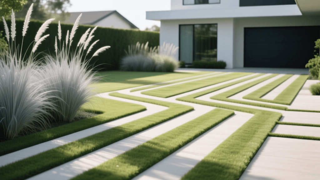 Modern Minimalist Front Yard Striping & Grass Patterns 2026