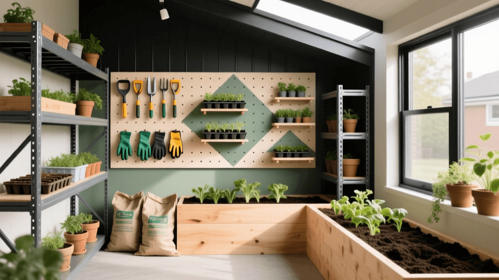 2026 Raised Bed Garden Shed Pegboard Shelving Setup