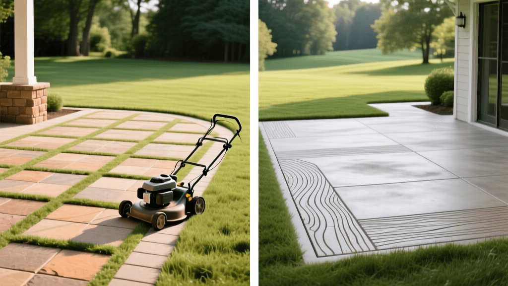 Belgard Pavers vs Stamped Concrete: 2026 Cost & Mowing Patterns