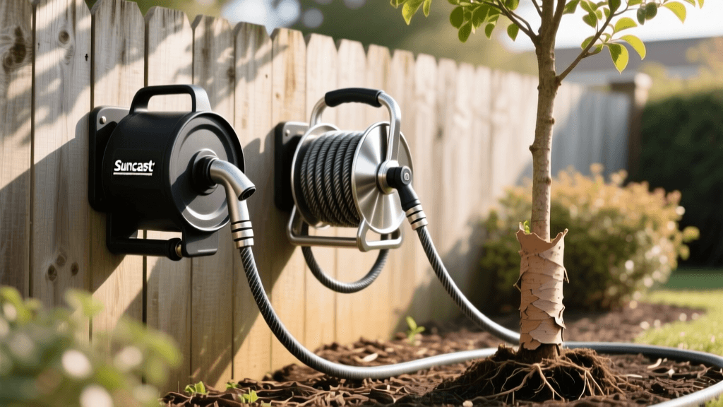 Suncast vs Eley Wall-Mount Hose Reels 2026: Tree Planting