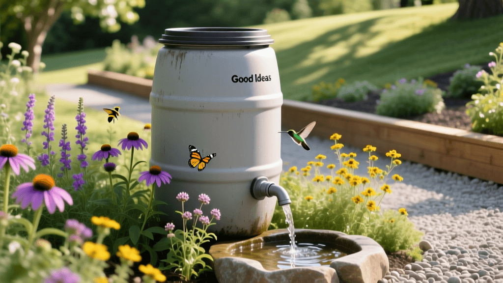 Good Ideas 50-Gallon Rain Barrel Pollinator Garden Guide 2026