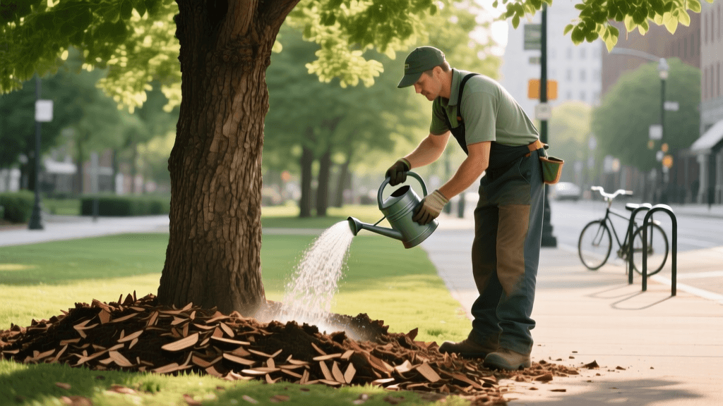 Eco-Friendly Tree Mulching and Watering for Drought Resilience
