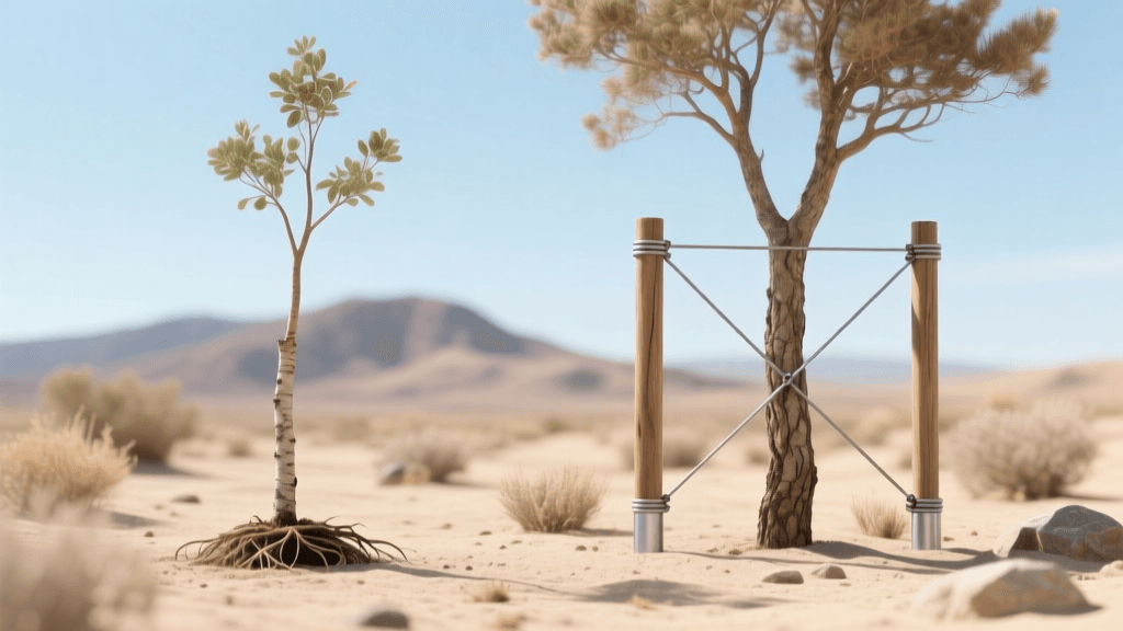 Young Tree Staking Guide 2026: Single vs Double Stake Xeriscape