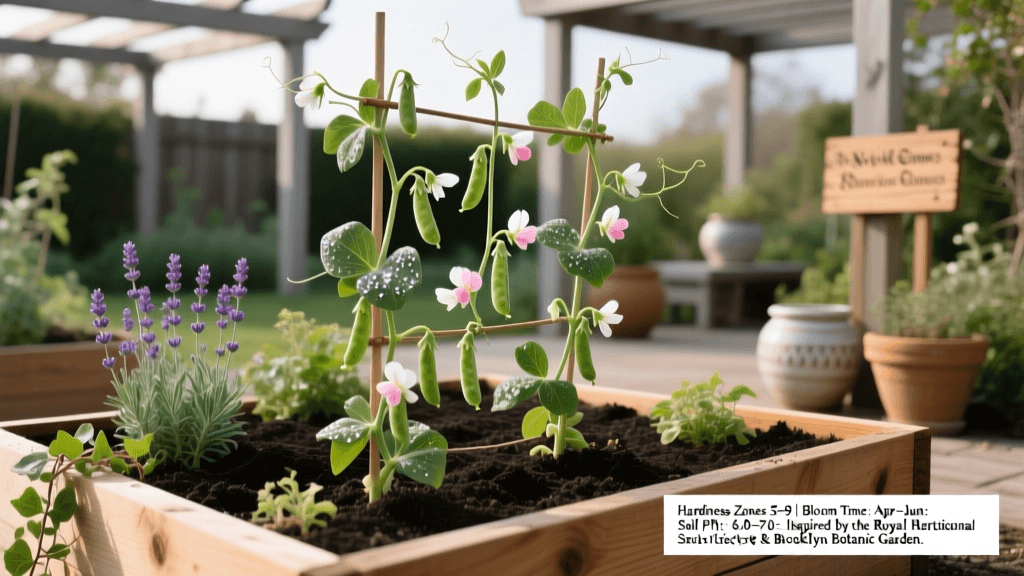 Small Space Raised Bed Garden With Vertically Trained Peas
