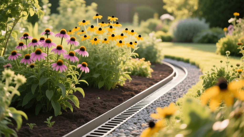 2026 French Drain Garden Design: Coneflowers & Black-Eyed Susans
