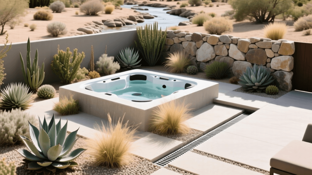 Xeriscape Hot Tub Privacy Screens & Drainage Plans 2026