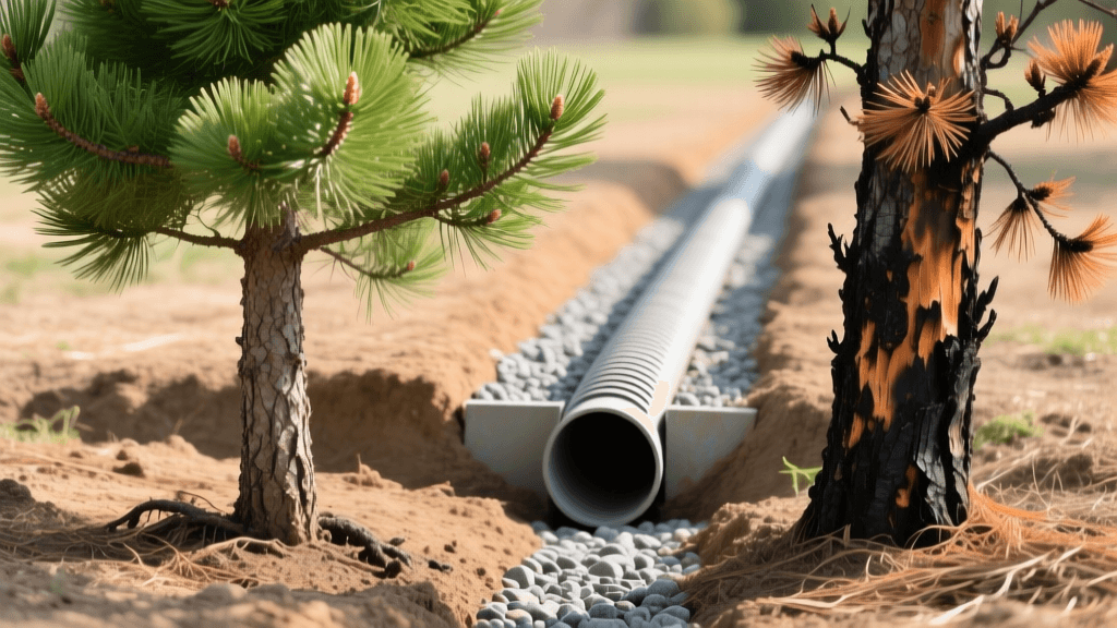 Pine Browning 2026: Dothistroma vs Winter Burn & French Drain Fixes